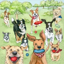 Decoupage Art Craft  Napkins-Cocktail Size 5" x 5" Dog Park Runners, Puppies