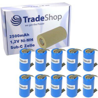 10x Sub-C SC Zelle Akku im Schrumpfschlauch 2500mAh 1,2V mit U-Lötfahnen Ersatz