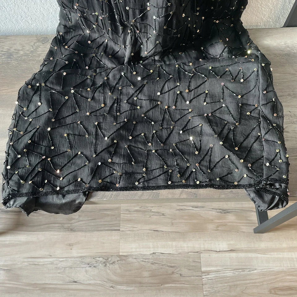 Vestido Largo Completo Vintage Años 80 100% SEDA Negro Stenay Cuentas Lentejuelas **LEER** Foto 2 de 4