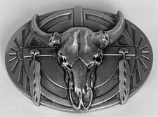 BELT BUCKLES Buffalo Skull Feathers Sunbursts Silver Oval Southwest Native NWOT 