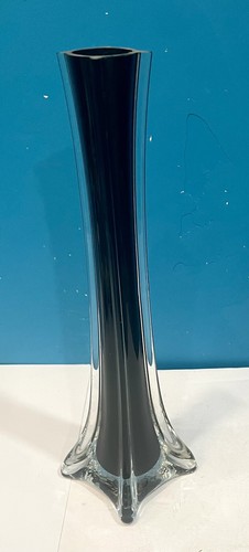 Vintage große geriffelte 12" AAC Vase Klarglas über schwarz - Bild 3 von 5