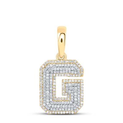 10K Gelbgold Echt Diamant Unisex Gestuft Block Font Anfangsbuchstabe G Anhänger