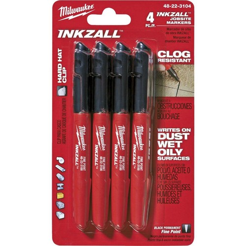 Milwaukee 48-22-3104 INKZALL Black Fine Point Job Site Markers, 4-Pk