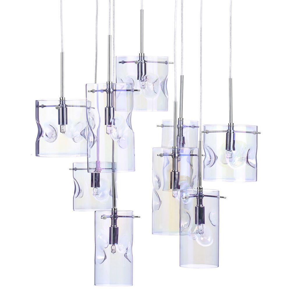 Visconte Monet Ceiling Pendant Cluster 9 Light With Petroleum Shades - Chrome