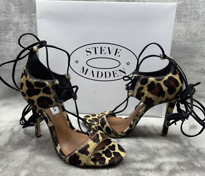 Steve Madden Leather Strappy Leopard Print Heels Size