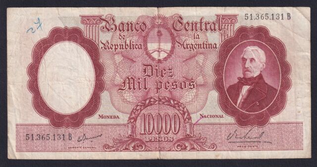 Argentina 10000 Pesos (1961-1969) P 281b BB / VF G-02-