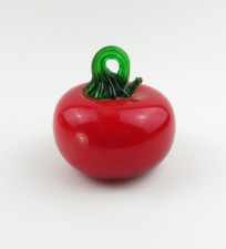 Vintage Murano Style Hand Blown Glass Fruit- TOMATO W/ CURLED STEM - 4"T x 3.25"