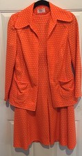 Vintage 1960's R  K knits Orange Polka Dot Dress Size 12 Dress  Jacket Madmen