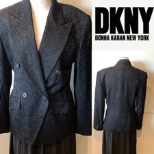DKNY Black Lace Wool Double Breasted Jacket, Blazer, Fully Lined 10 AU/6 US