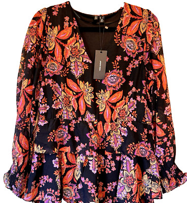 VERO MODA Dress Women Large Kara Long Sleeve V-Neck Tiered Lined NEW NWT