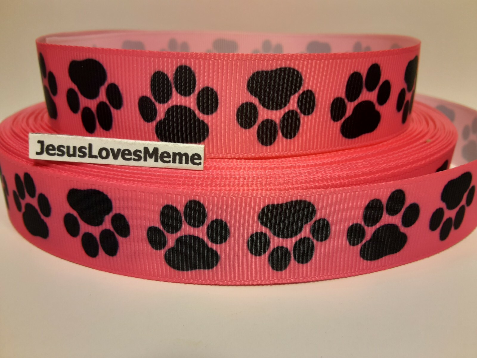 Grosgrain Ribbon Dog Cat Animal Paw Prints on Pink Furry Baby Rescue ...