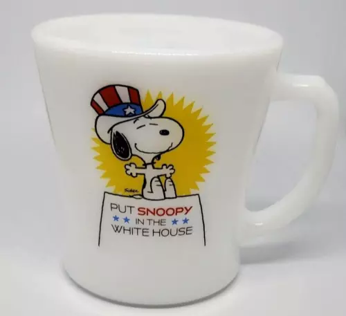 PEANUTS Snoopy Fire King Snoopy PRESIDENT #3 Stacking Mug D-Handle Milk Glass JP
