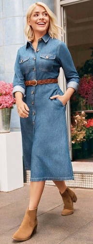 Ladies Denim Midi Dress Shirt Long 