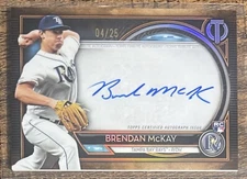 2020 Topps Tribute Brendan McKay Rookie Orange Auto #04/25 Rays #TA-BM