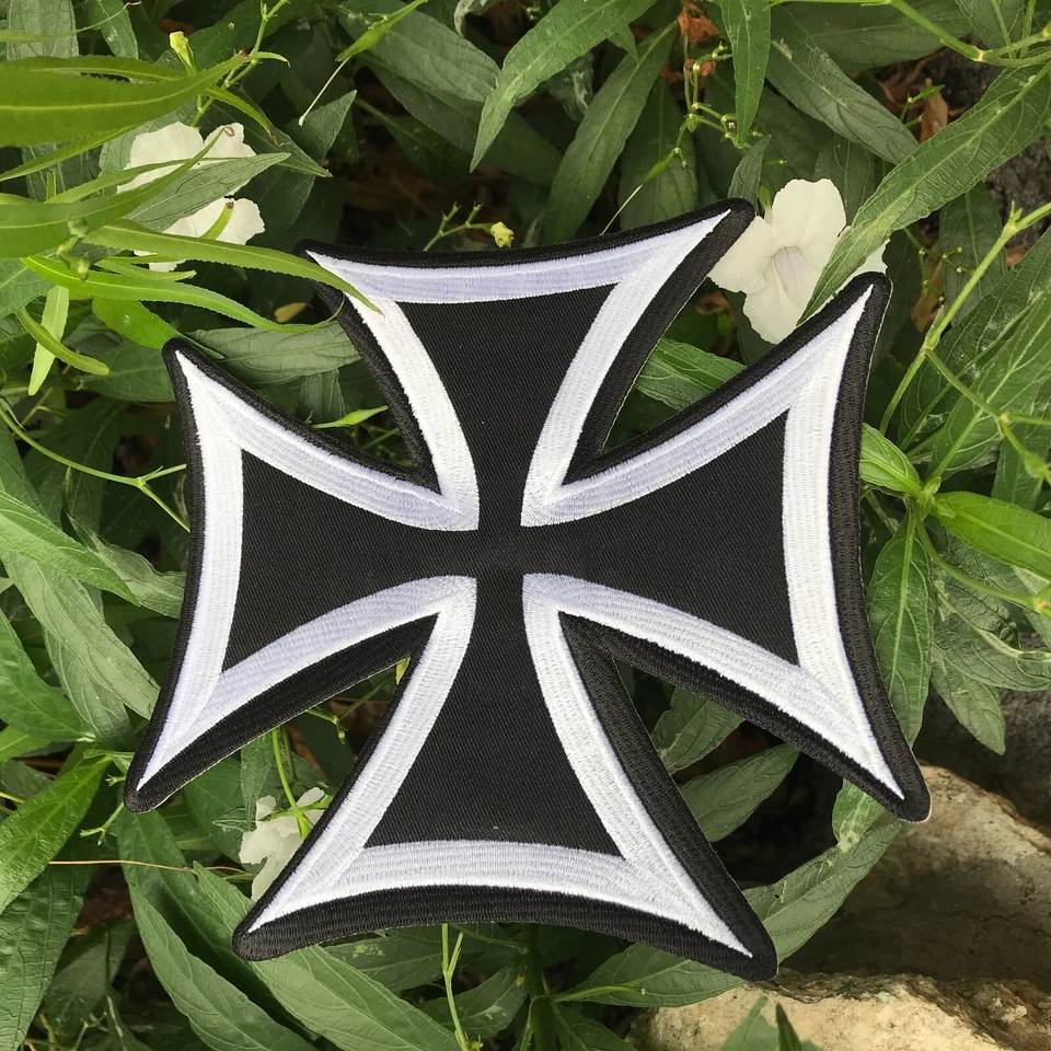 Large 7.5 Inch Maltese Iron Cross Embroidered Patch Biker Vest Jacket Accessory - Image 3 of 4