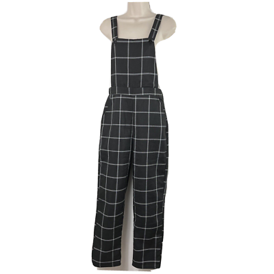 Forever 21 Bib Overall Dress Pants Size Small Cropped Tapered Leg Black  Check | eBay