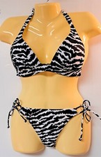   Vintage Victoria's Secret  S/M BLACK WHITE ZEBRA PRINT 2-pc BIKINI SWIMSUIT