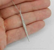 Delicate 0.15Ct Round Cut Diamond Bar Pendant 14K White Gold Over 18" Free Chain