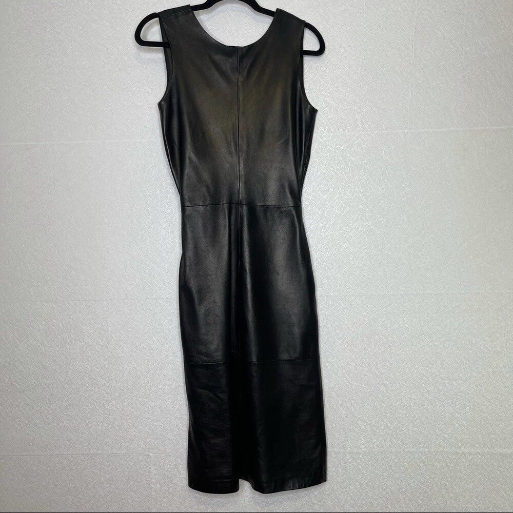 Jil Sander Black Leather Sleeveless Midi Sheath Dress | eBay