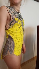 New rhythmic gymnastics leotard, yellow, rhinestones, sparkling, 8-10 Years