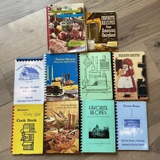 10 Vintage Community, School & Church Spiral Cookbooks PEO, WI Worlds Fair