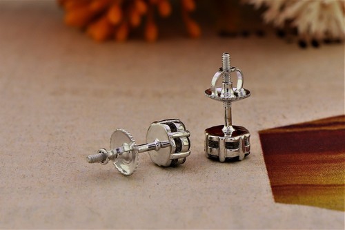 Round Moissanite Stud Earring In S925 Sterling Silver Classic Earrings For Women - Picture 4 of 5