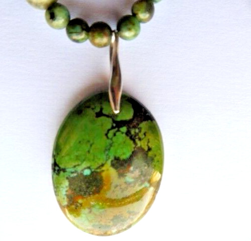 Collier Turquoise du Tibet Argent Massif 200 Cts, Cadeau d'Anniversaire Unique de 44cm