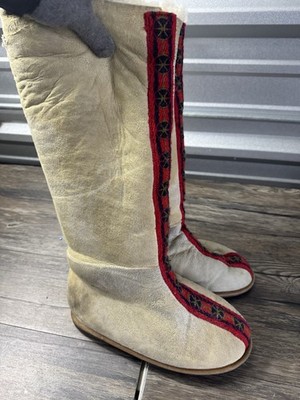 Unmarked Indigenous Womens Mukluks Softsole Boots Suede Sherpa