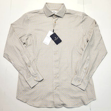 298 New EMANUEL BERG Jersey Stretch Shirt MEDIUM M 15.5 EU 40 Beige Gray Check