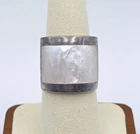 Vintage 925 Sterling Silver Mother of Pearl MOP Inlay Wide Band Ring Size 7.75