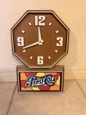 Vintage Pepsi-Cola Electric Wall Clock Advertising Sign Woodgrain Retro
