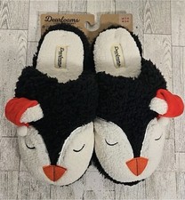 Dearfoams Women s Size 7-8 Penguins Santa Hat Slip Resistant Cozy Slippers