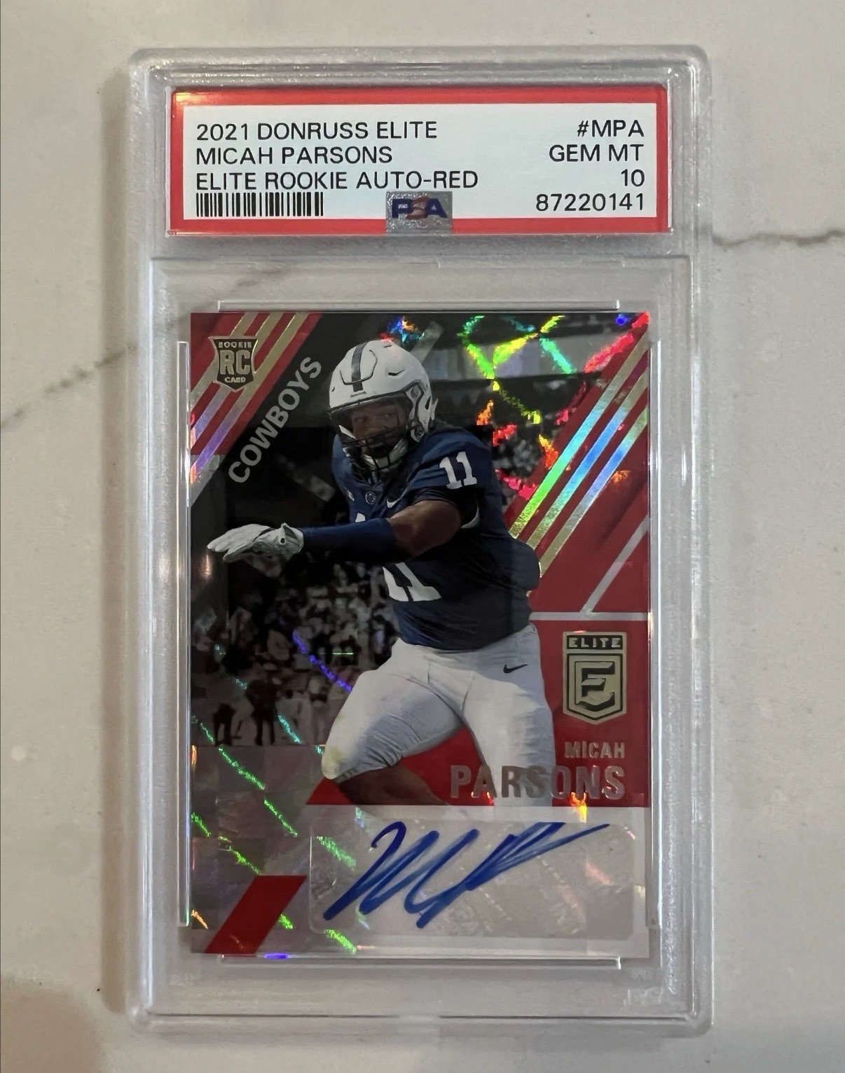 POP 1 Panini 2021 Donruss Elite Micah Parsons Rookie Auto Red #ERA-MPA PSA 10