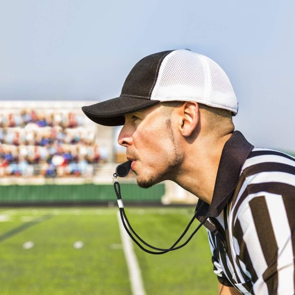 24 Pack 120dB Loud Referee Whistles with Lanyards â€“ Heavy-Duty Black Sports W