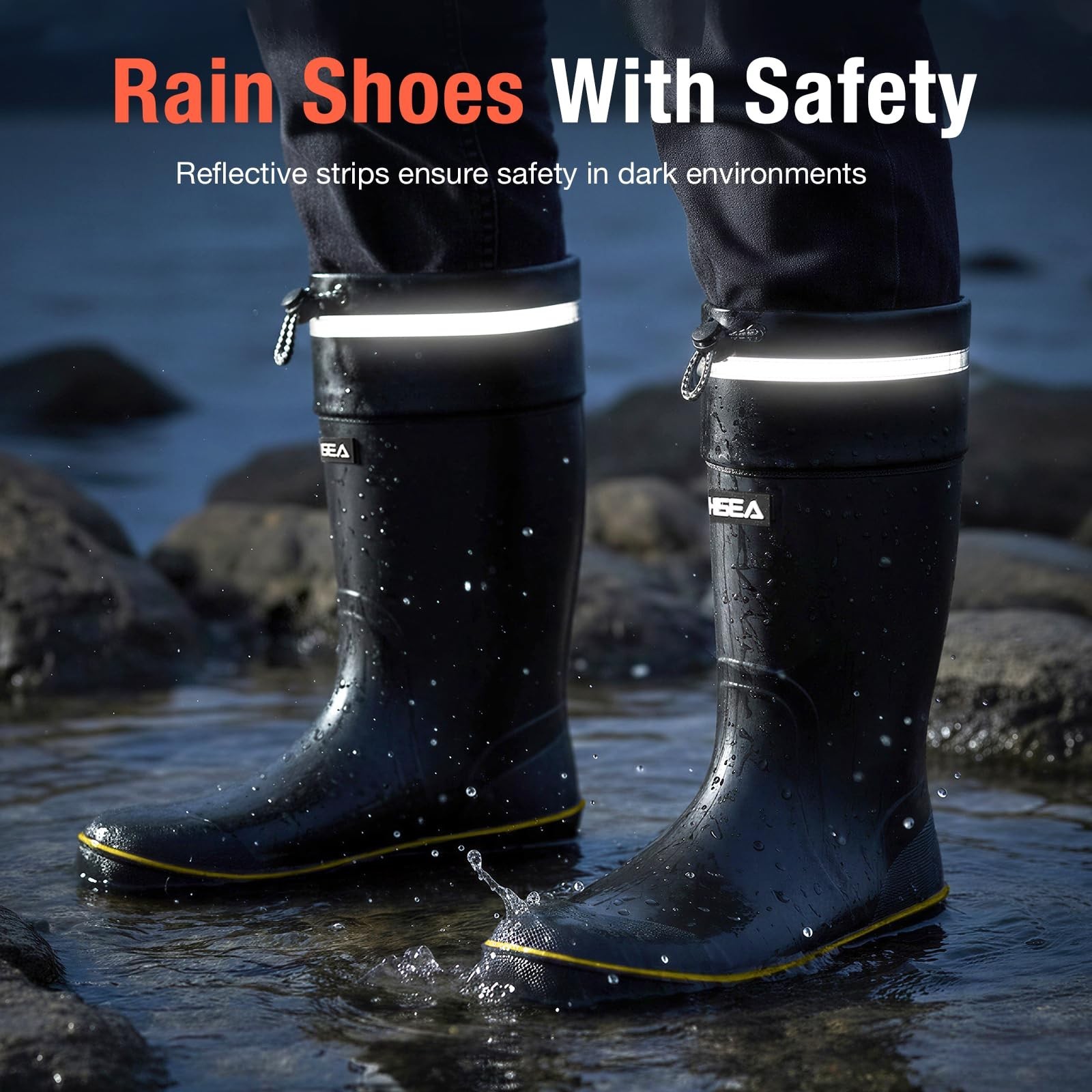 HISEA Men's Rubber Rain Boots Waterproof Durable Non Slip Mid Calf Boots for ...