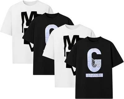 Men's Letter Printed Short Sleeve Crew Neck T-Shirt Stylish Top Pack of 2 /4.