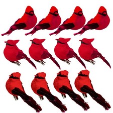 -Cardinal Clip On Christmas Tree Ornament Decorations, Set of 12, Red Feather...