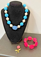 Chunky Bubblegum Necklace Bracelet Cute Child Teen Roses Flowers Costume