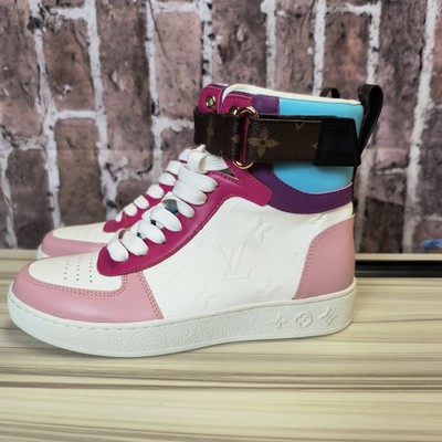 Women s Louis Vuitton Boombox Sneaker | Blue Pink White SZ 6 LV High Top Shoe
