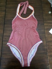 NWOT Pilyq Platinum M Crochet Halter Neck 1PC Teaberry Monokini SwimSuit 127109