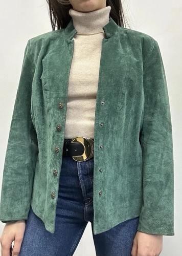 Vintage 90s Y2K Coldwater Creek Green Suede Leather Jacket Womens Petite M Neu mit Etikett