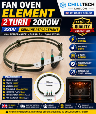 2 Umdrehungen Umluft Backofen Heizelement 2000W kompatibel Beko Bosch Hotpoint