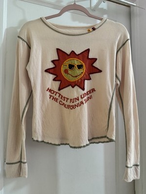 The Great China Wall Vintage Embroidered Sun Face Long Sleeve Tee.