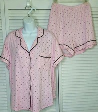 Joyspun Women's Notch Collar Top Shorts Pajama Set Pink Black Polkadot Sz: 2X