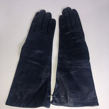 Vintage 50s Leather Gloves 7 Lionel Le Grande Paris Silk Lined Navy Blue NWT