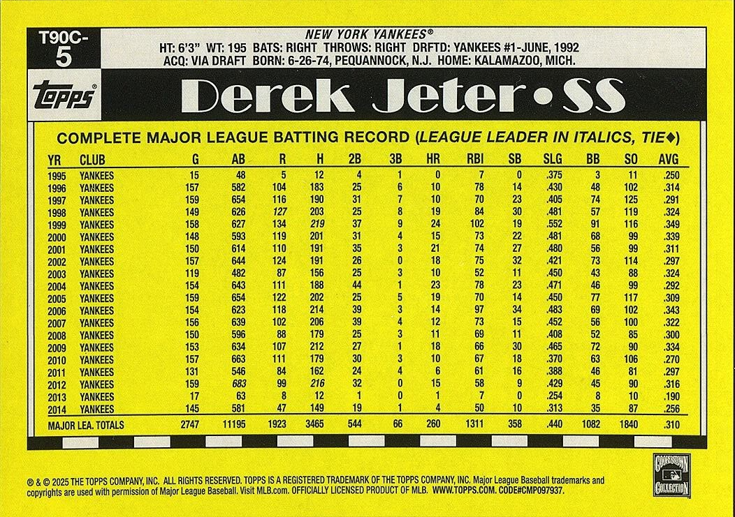 Derek Jeter 2025 Topps Chrome '90 GOLD Refractor New York Yankees