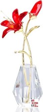 Crystal Lily Flower Figurine with Stems Handmade Collectible Statue for Red
