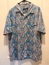 Tommy Bahama Blue Silk Blend Short Sleeve Geometric Aztec Beach Print Mens XL