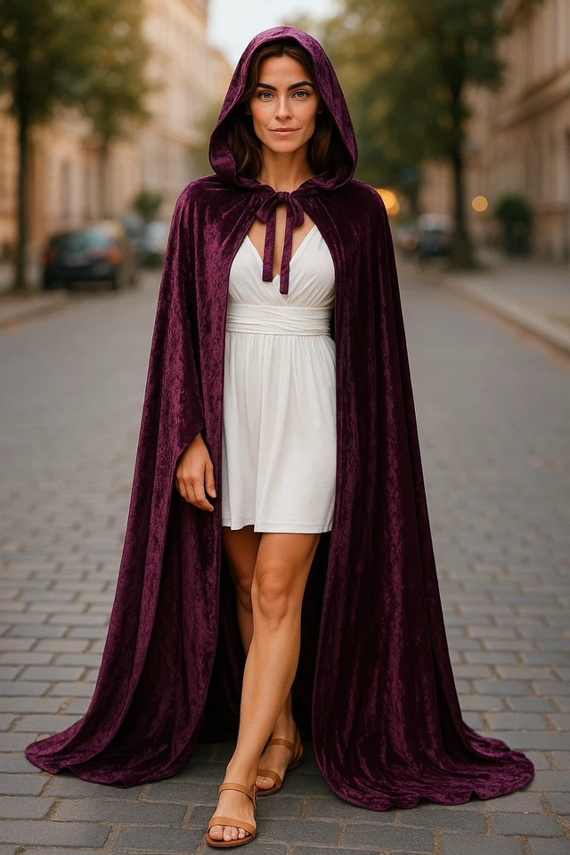 Capa Lancelot terciopelo aplastado púrpura disfraz de Halloween Feria Ren Foto 2 de 4