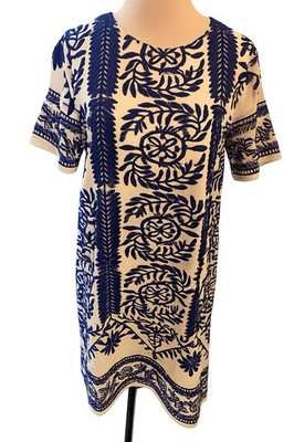 Lulus Fond of You Dress Blue White Embroidered Short Sleeve Shift XS Resort
